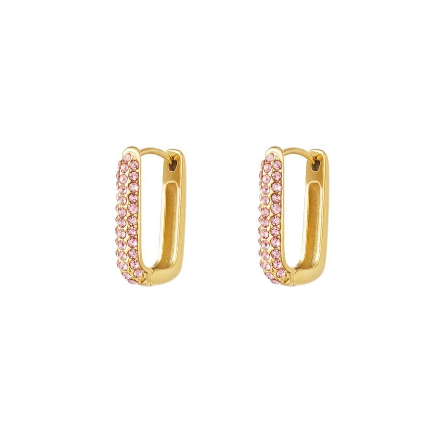 Gold Earrings with Pink Crystals