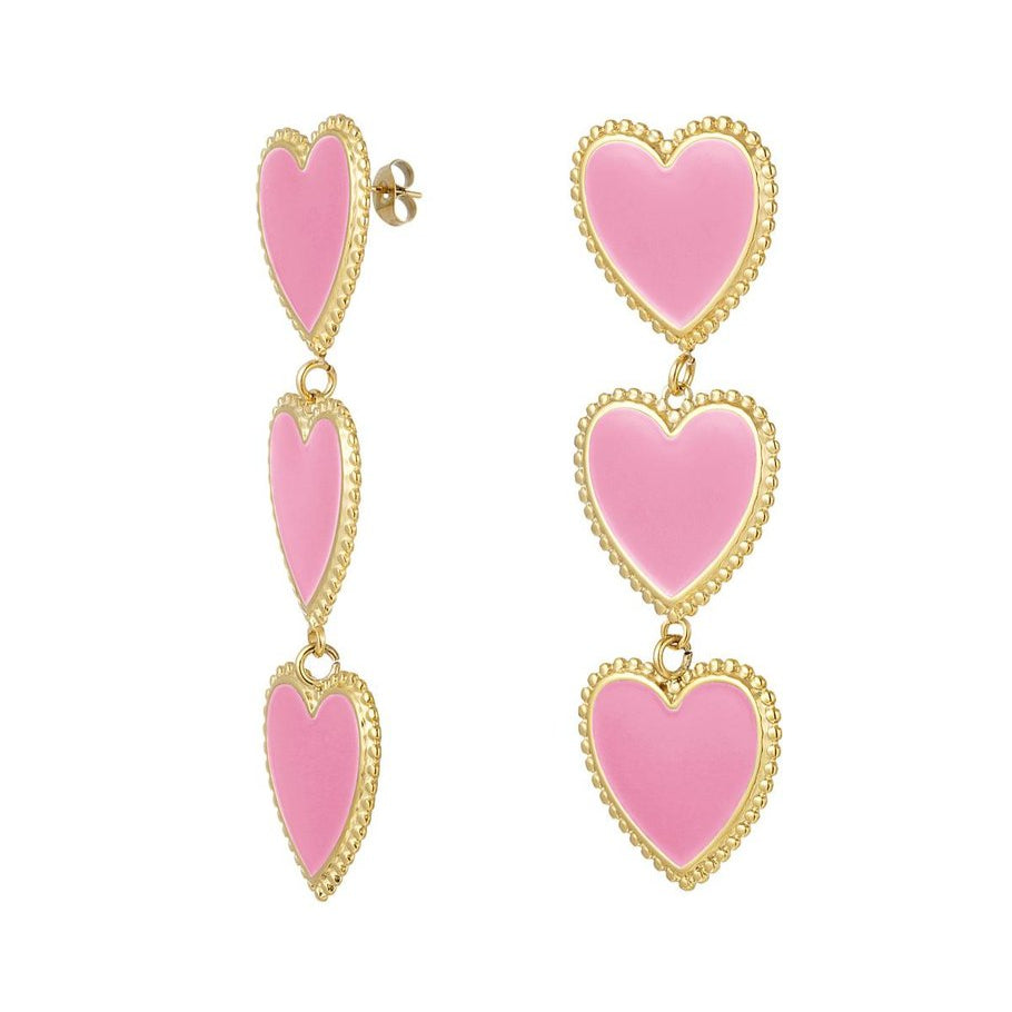 Gold Drop Earrings with Hearts