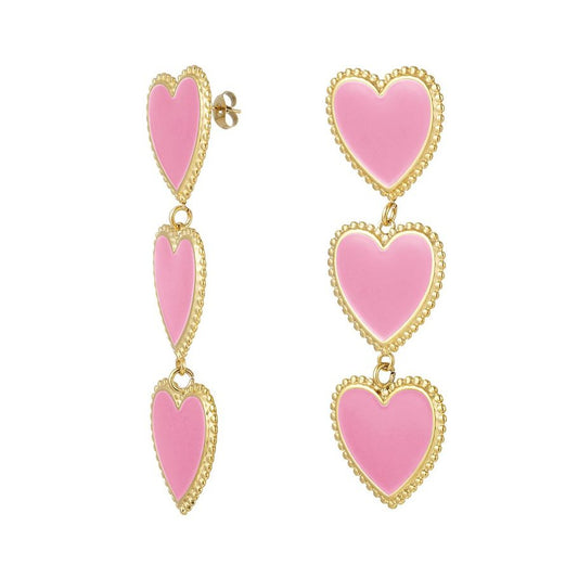 Gold Drop Earrings with Hearts