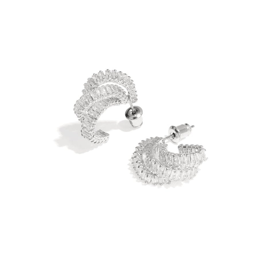 Silver Crystal Hoop Stud Earrings