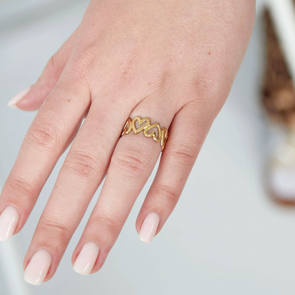 Golden Heart Chain Ring