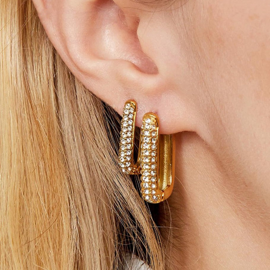 Gold Earrings with Pink Crystals