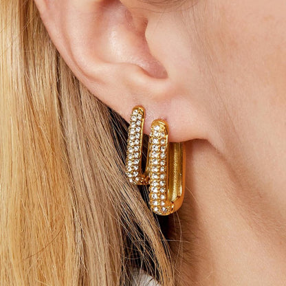Gold Earrings with Pink Crystals