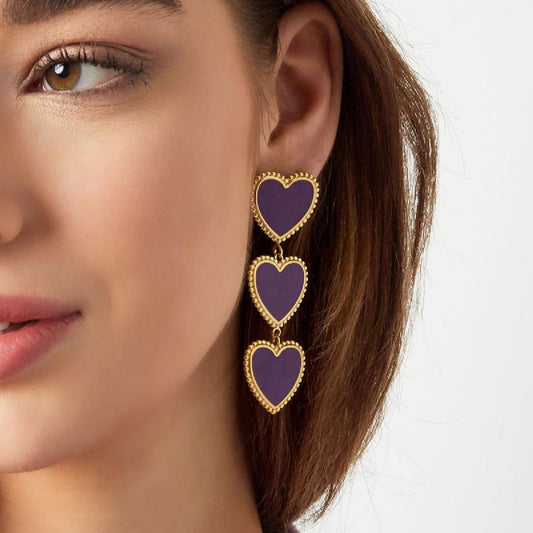 Gold Drop Earrings with Hearts