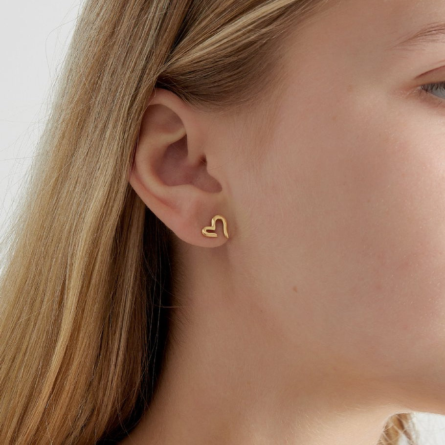 Gold Heart Stud Earrings