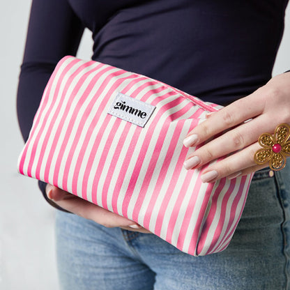 Pink Striped Makeup Bag