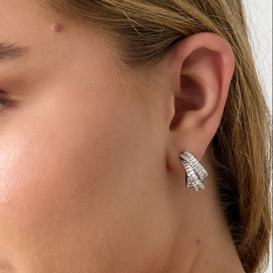 Silver Crystal Hoop Stud Earrings