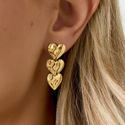 Triple Heart Drop Earrings