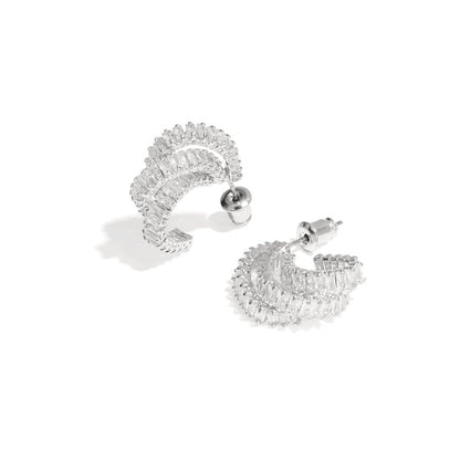 Silver Crystal Hoop Stud Earrings