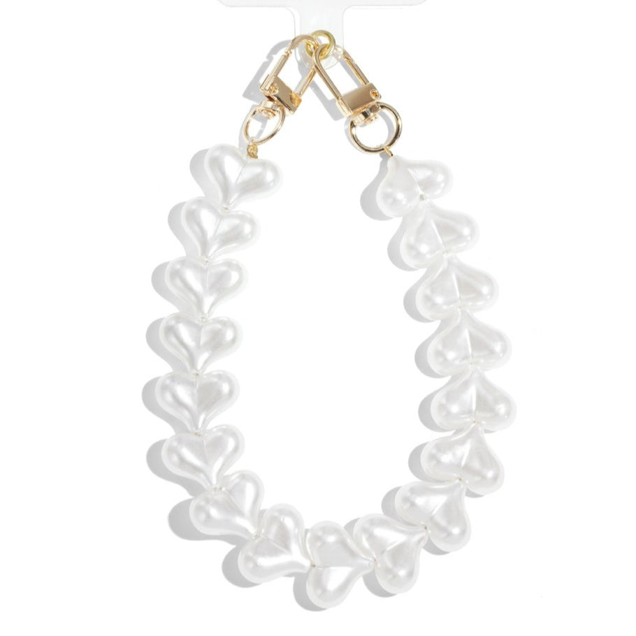 Phone Strap with Pearl Hearts