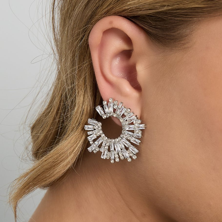 Silver Crystal Burst Earrings