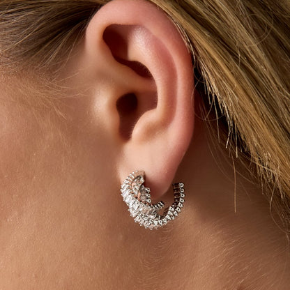 Silver Crystal Hoop Stud Earrings