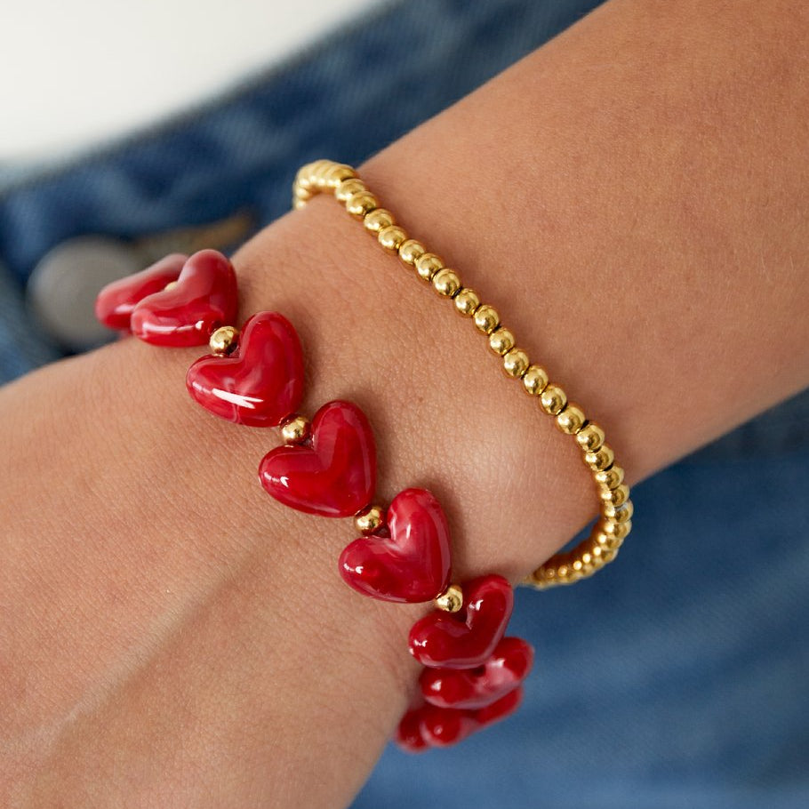 Gold Beaded Elastic Bracelet - 4 mm