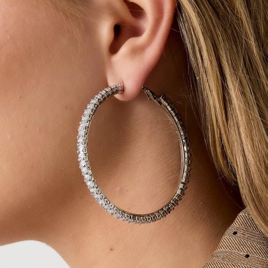 Silver Crystal Hoop Earrings